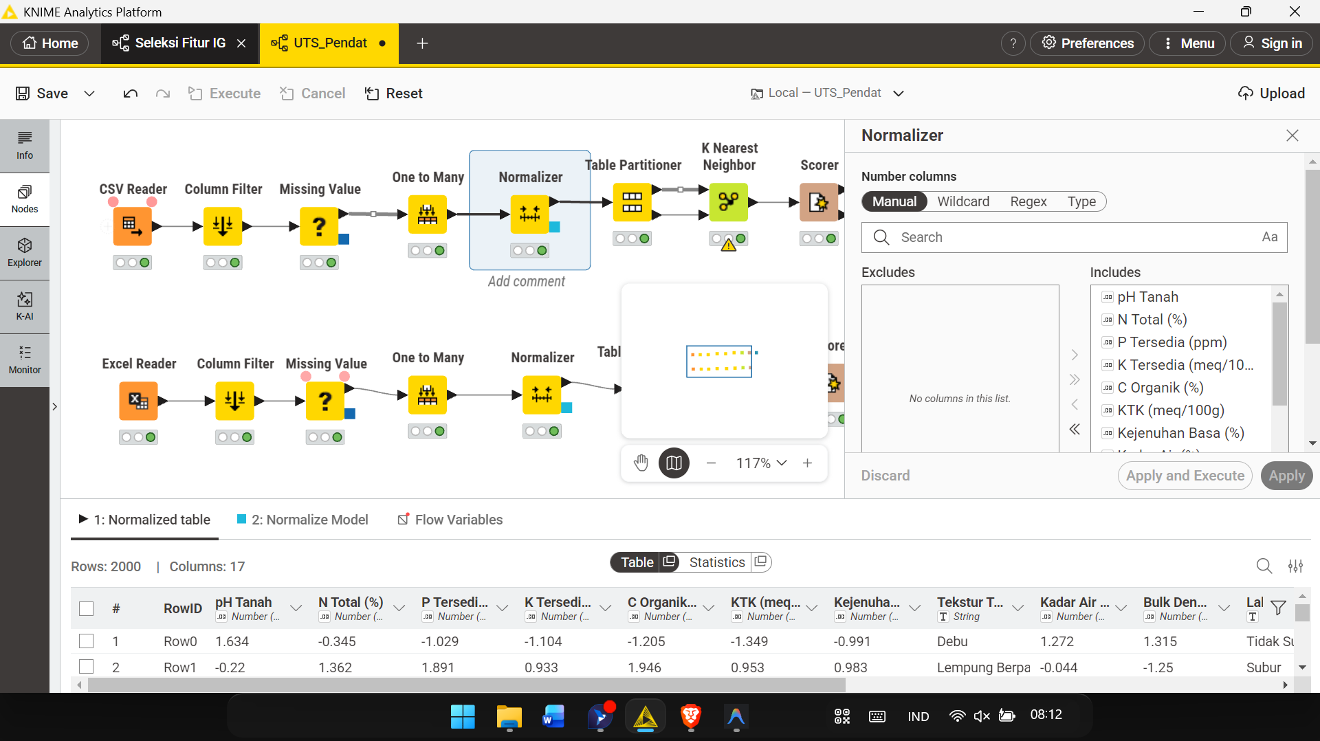 Konfigurasi node Normalizer dengan metode Min-Max