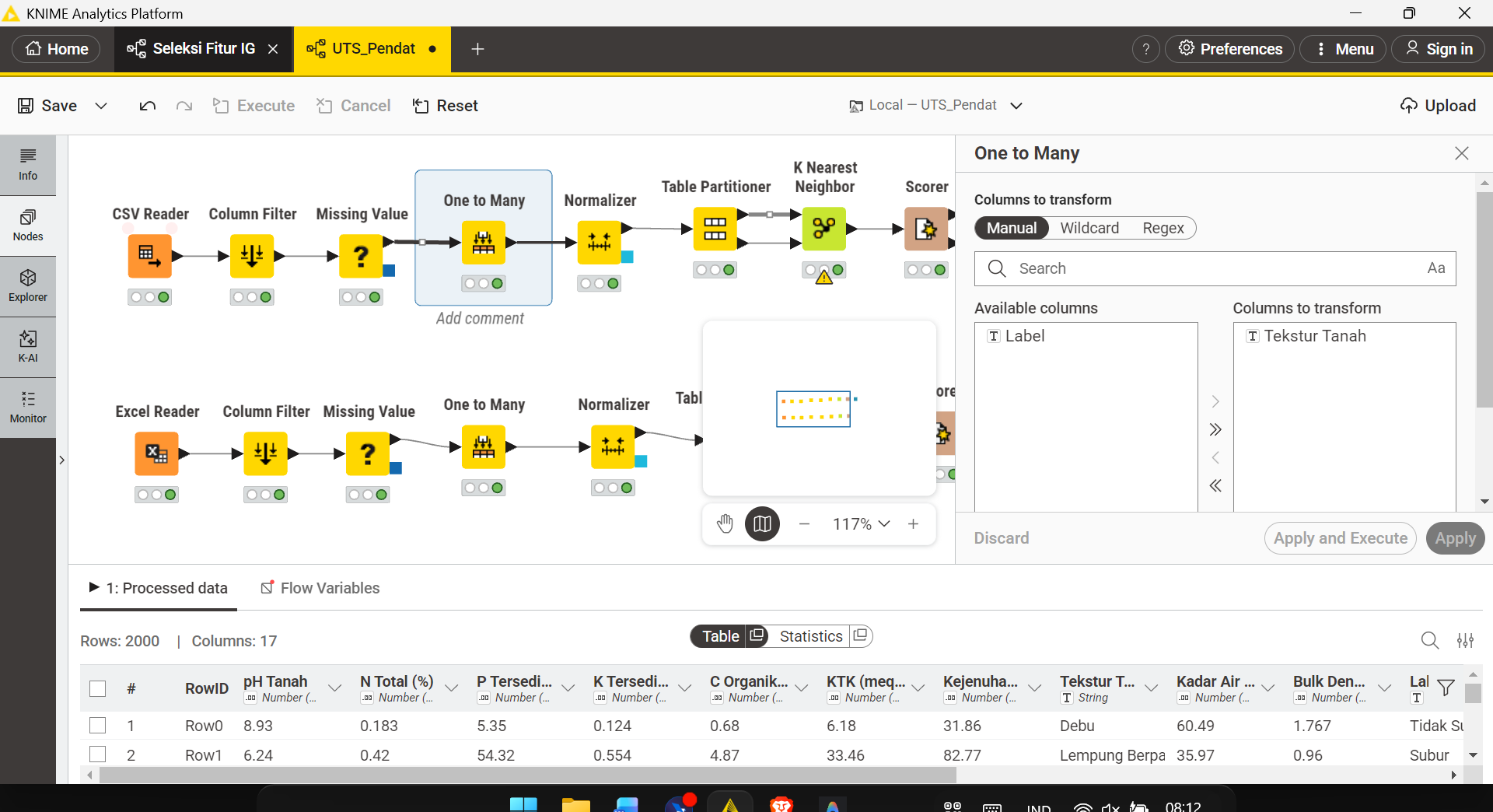 Konfigurasi node One to Many untuk mengubah Tekstur Tanah menjadi kolom biner